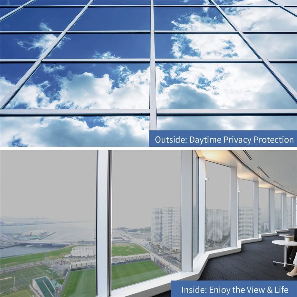 Atstarojoša logu plēve — privātums un siltuma pārvaldība, spoguļa efekta logu aizsargplēve, necaurspīdīga, saules gaismas aizsargājoša stikla plēve, nolobītas un pielīmētas poliestera uzlīmes, pret UV uzlīme, 1 gab. (44 x 300 cm) цена и информация | Dekoratīvās uzlīmes | 220.lv