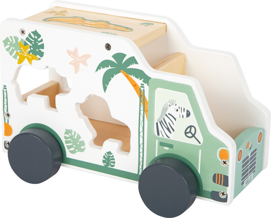 Koka rotaļlieta- ievietošanas busiņš Safari ar koka figūriņām cena un informācija | Attīstošās rotaļlietas | 220.lv