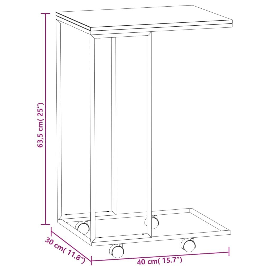 Sānu galds ar riteņiem, melns, 40x30x63,5 cm, koka cena un informācija | Žurnālgaldiņi | 220.lv