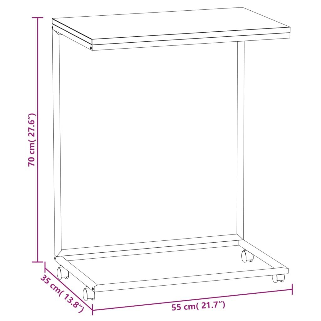 Sānu galds ar riteņiem, baltas, 55x35x70 cm, koka cena un informācija | Žurnālgaldiņi | 220.lv