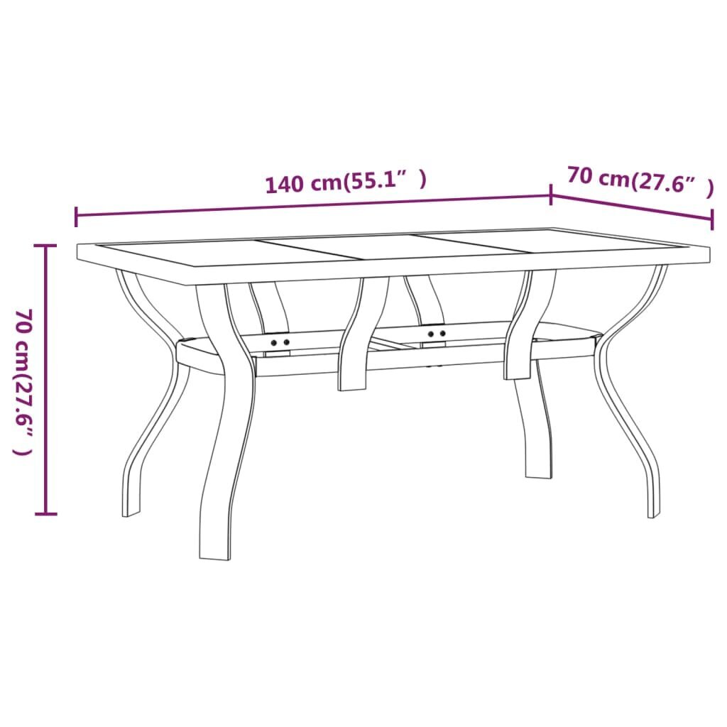 Dārza galds, pelēks un melns, 140x70x70 cm, tērauds un stikls cena un informācija | Dārza galdi | 220.lv