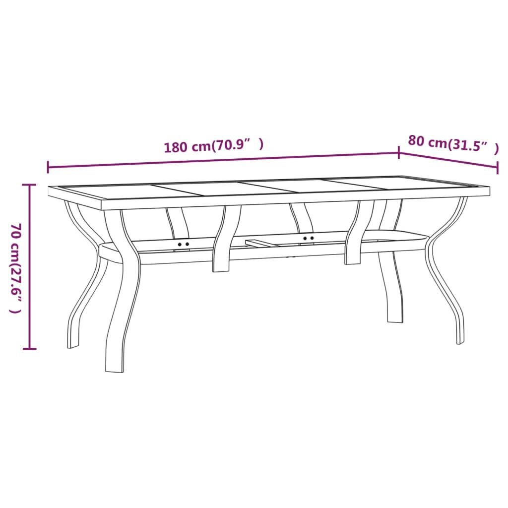 Dārza galds, pelēks un melns, 180x80x70 cm, tērauds un stikls cena un informācija | Dārza galdi | 220.lv