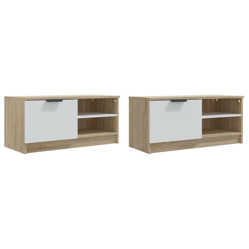 TV skapji, 2 gab., balts/ozols, 80x35x36,5 cm, koka cena un informācija | TV galdiņi | 220.lv