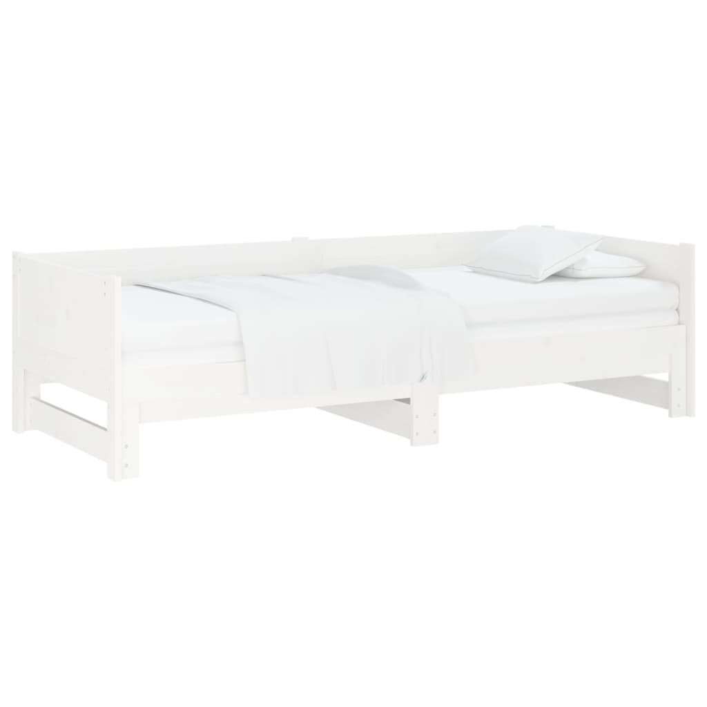 Izvelkama gulta, balta, 2x(80x200)cm, priedes masīvkoks цена и информация | Gultas | 220.lv