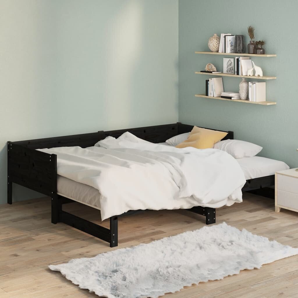 Izvelkama gulta, melna, 2x(80x200)cm, priedes masīvkoks цена и информация | Gultas | 220.lv