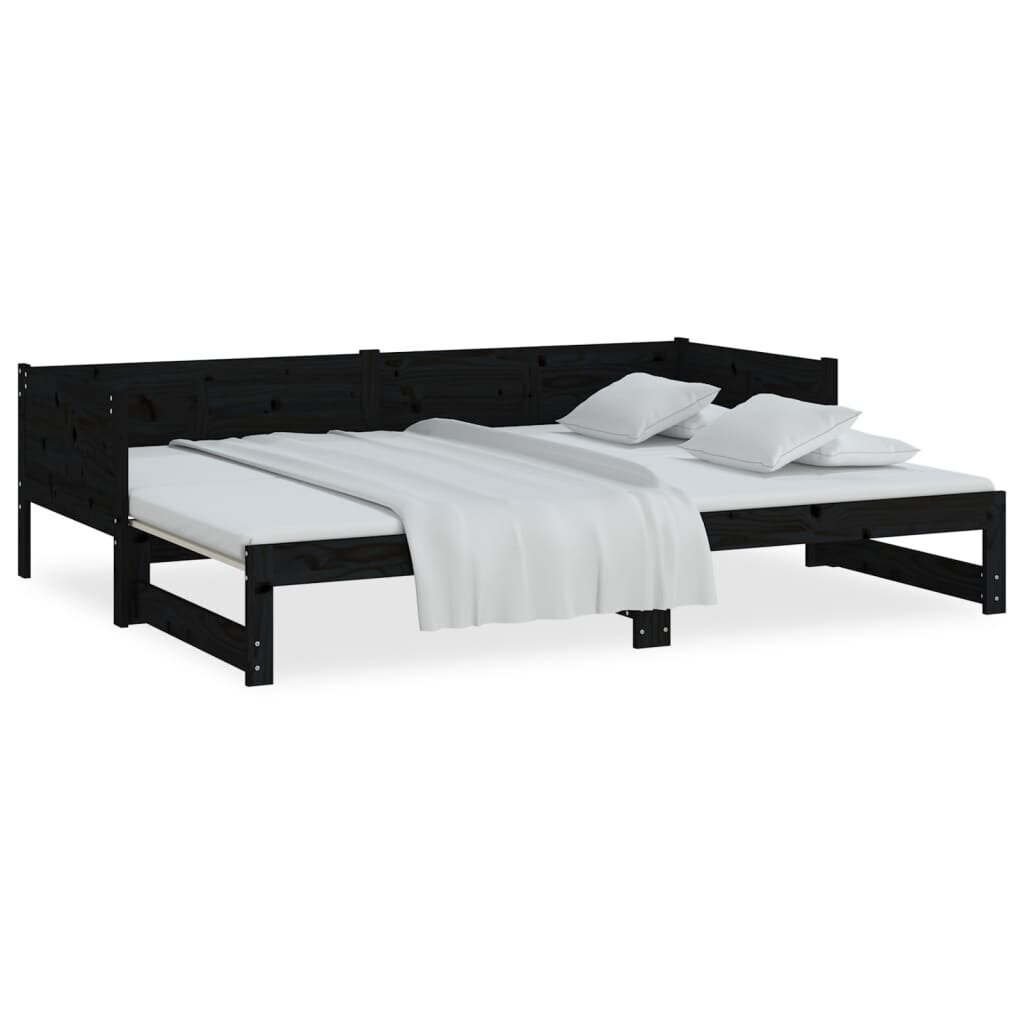Izvelkama gulta, melna, 2x(80x200)cm, priedes masīvkoks cena un informācija | Gultas | 220.lv