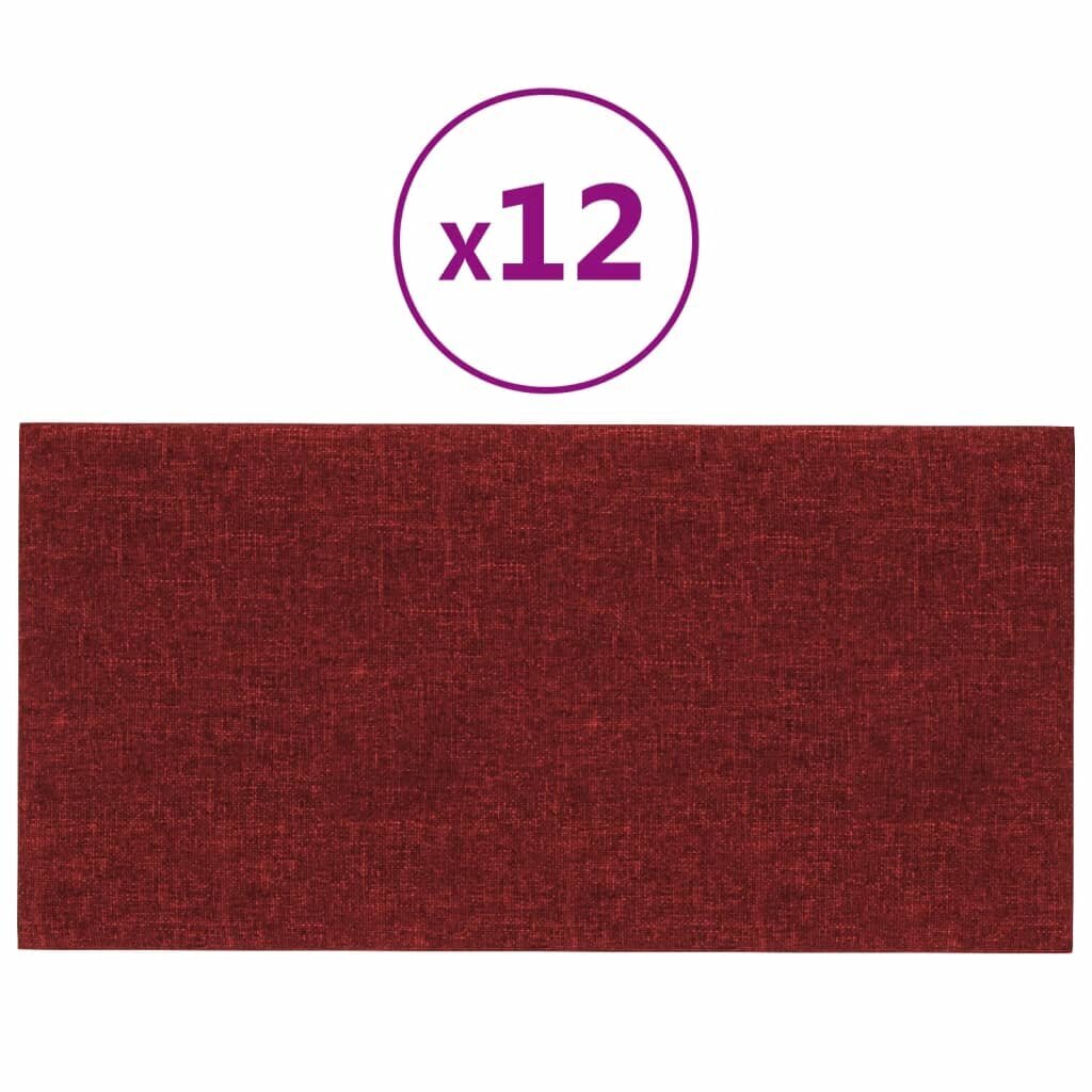 vidaXL sienas paneļi, 12 gab., vīna sarkani, 60x30 cm, audums, 2,16 m² cena un informācija | Griestu, sienu dekoru elementi | 220.lv