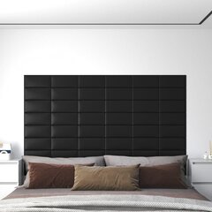 vidaXL sienas paneļi, 12 gab., melni, 30x15 cm, mākslīgā āda, 0,54 m² cena un informācija | Griestu, sienu dekoru elementi | 220.lv