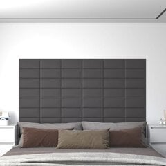 vidaXL sienas paneļi, 12 gab., pelēki, 30x15 cm, mākslīgā āda, 0,54 m² cena un informācija | Griestu, sienu dekoru elementi | 220.lv