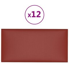 vidaXL sienas paneļi, 12 gab., sarkani, 30x15 cm, mākslīgā āda, 0,54 m² cena un informācija | Griestu, sienu dekoru elementi | 220.lv