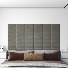 vidaXL sienas paneļi, 12 gab., gaiši pelēki, 30x15 cm, samts, 0,54 m² cena un informācija | Griestu, sienu dekoru elementi | 220.lv