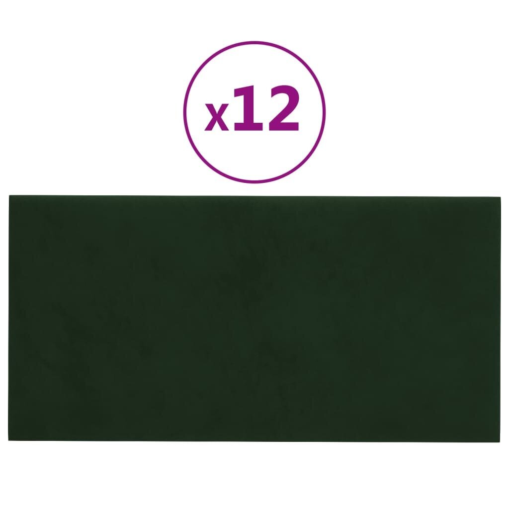 vidaXL sienas paneļi, 12 gab., tumši zaļi, 30x15 cm, samts, 0,54 m² cena un informācija | Griestu, sienu dekoru elementi | 220.lv