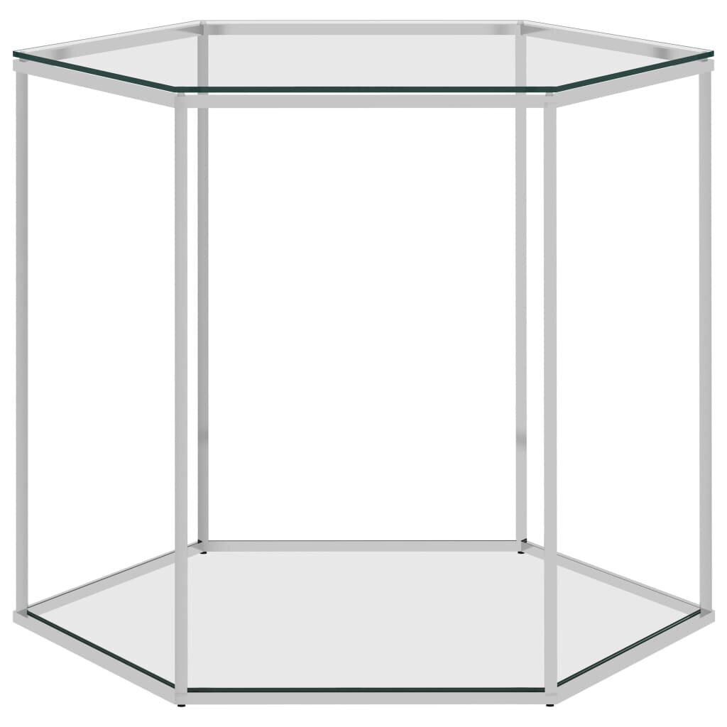 Kafijas galdiņš, sudraba, 60x53x50 cm, tērauda, stikla cena un informācija | Žurnālgaldiņi | 220.lv