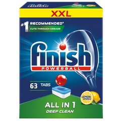 Finish Powerball All In 1 Max citronu trauku mazgāšanas tabletes trauku mazgājamai mašīnai, 63 gab. cena un informācija | Trauku mazgāšanas līdzekļi | 220.lv