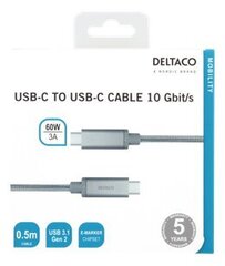 Deltaco, USB-C - USB-C, 60W USB PD, 3 A, 0.5 m cena un informācija | Kabeļi un vadi | 220.lv