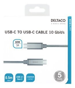 Deltaco, USB-C, 0.5 m cena un informācija | Kabeļi un vadi | 220.lv