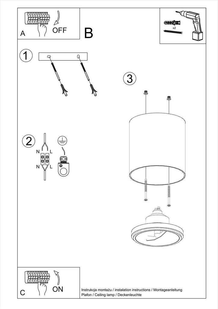 "Tiube" griestu lampa, balta cena un informācija | Griestu lampas | 220.lv