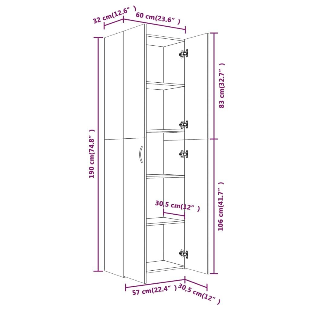 vidaXL biroja plaukts, ozola krāsa, 60x32x190 cm, inženierijas koks цена и информация | Skapji | 220.lv