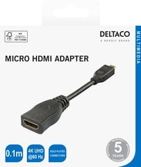 Deltaco adapteris HDMI - micro HDMI, 4K UHD 30Hz, 0.1 m cena un informācija | Adapteri un USB centrmezgli | 220.lv