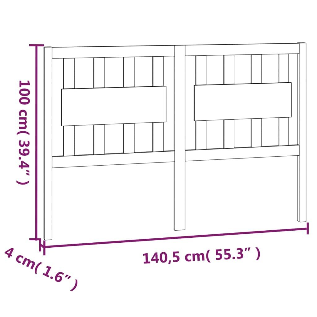 vidaXL gultas galvgalis, balts, 140,5x4x100 cm, priedes masīvkoks cena un informācija | Gultas | 220.lv