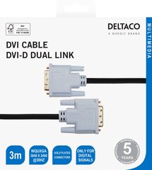 Deltaco, DVI-D Dual Link, 1080p 60Hz, 3 m cena un informācija | Kabeļi un vadi | 220.lv