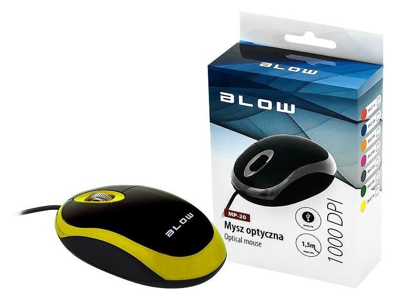 Vadu optiskā pele BLOW MP-20 dzeltena cena un informācija | Peles | 220.lv