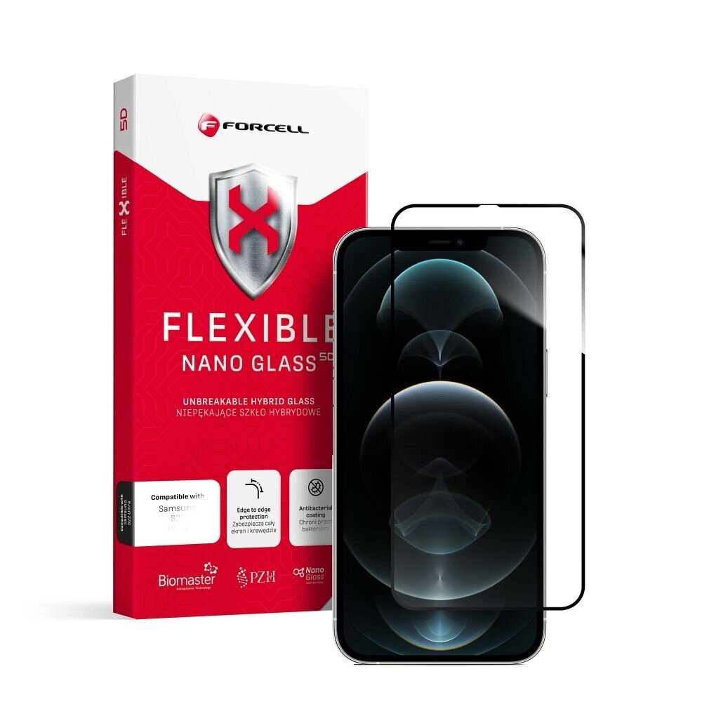 9H oleofobisks pārklājums ekrāna aizsargs Forcell Flexible Nano Glass 5D for iPhone Xs Max/11 Pro Max 6,5" black cena un informācija | Ekrāna aizsargstikli | 220.lv