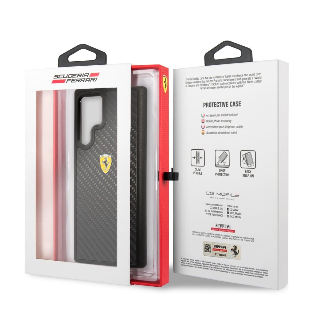 Ferrari Real Carbon Hard Case for Samsung Galaxy S22 Ultra Black cena un informācija | Telefonu vāciņi, maciņi | 220.lv