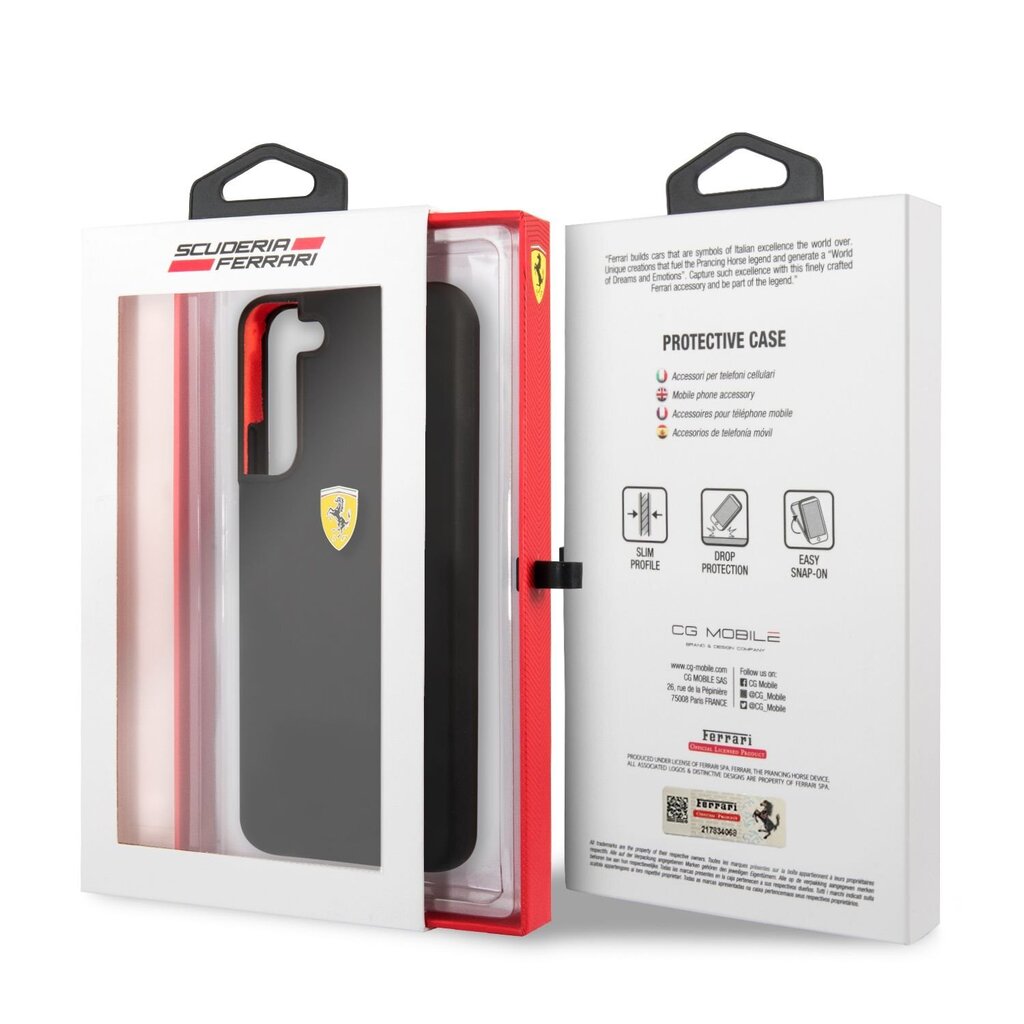 Ferrari Liquid Silicone Metal Logo Case for Samsung Galaxy S22+ Black cena un informācija | Telefonu vāciņi, maciņi | 220.lv