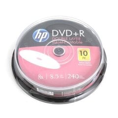 Диски DL DVD+R для HP, 8.5 ГБ, 8X WHITE FF InkJet Printable CAKE 10 цена и информация | Виниловые пластинки, CD, DVD | 220.lv