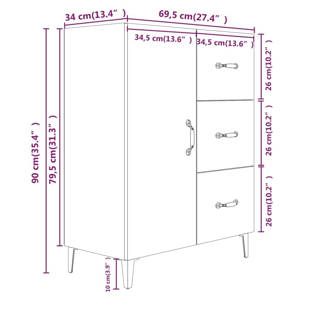 Sānu skapis, pelēks ozols, 69.5x34x90 cm, apstrādāts koks cena un informācija | Skapīši viesistabai | 220.lv