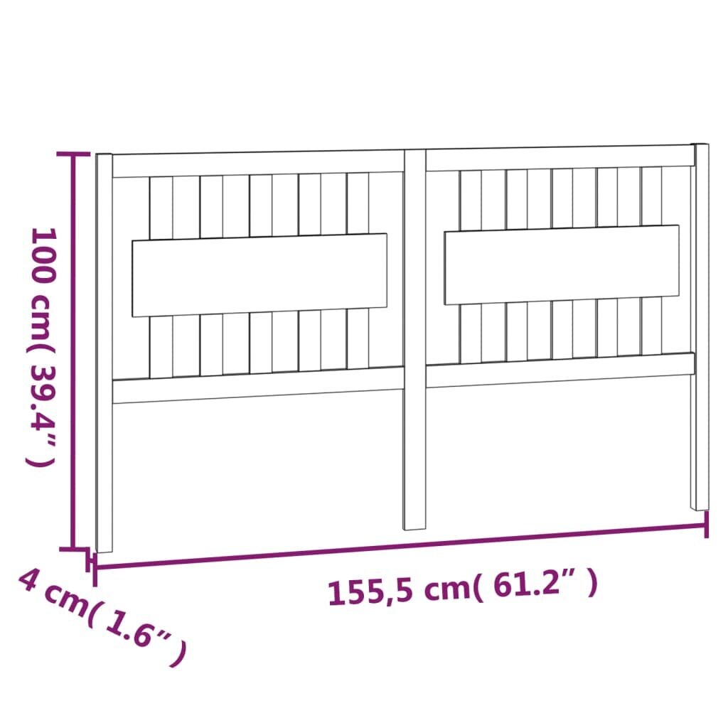 vidaXL gultas galvgalis, balts, 155,5x4x100 cm, priedes masīvkoks cena un informācija | Gultas | 220.lv