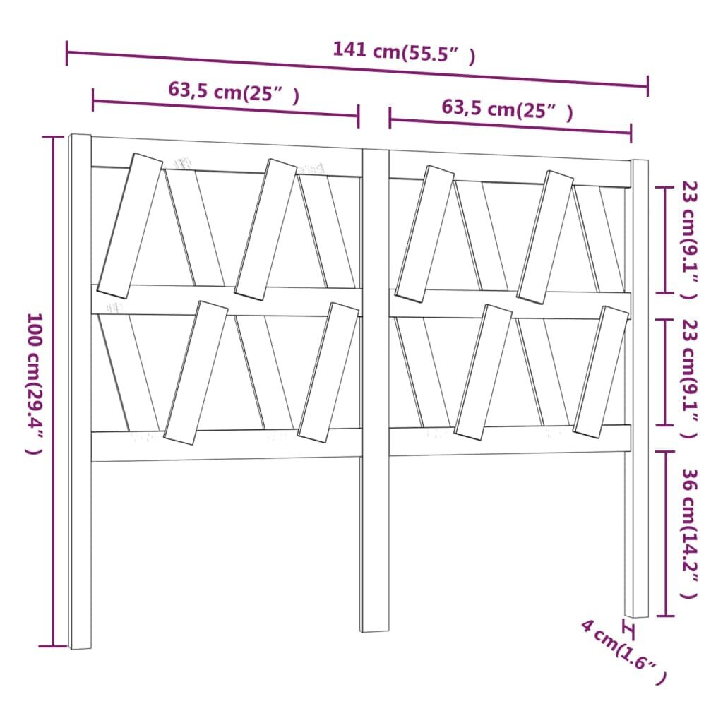 vidaXL gultas galvgalis, 141x4x100 cm, priedes masīvkoks cena un informācija | Gultas | 220.lv