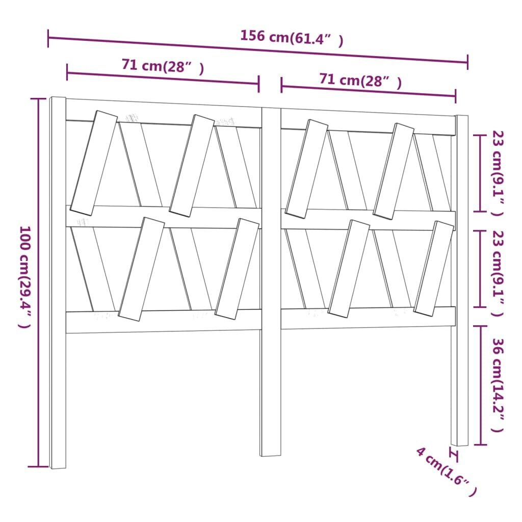 vidaXL gultas galvgalis, 156x4x100 cm, priedes masīvkoks цена и информация | Gultas | 220.lv