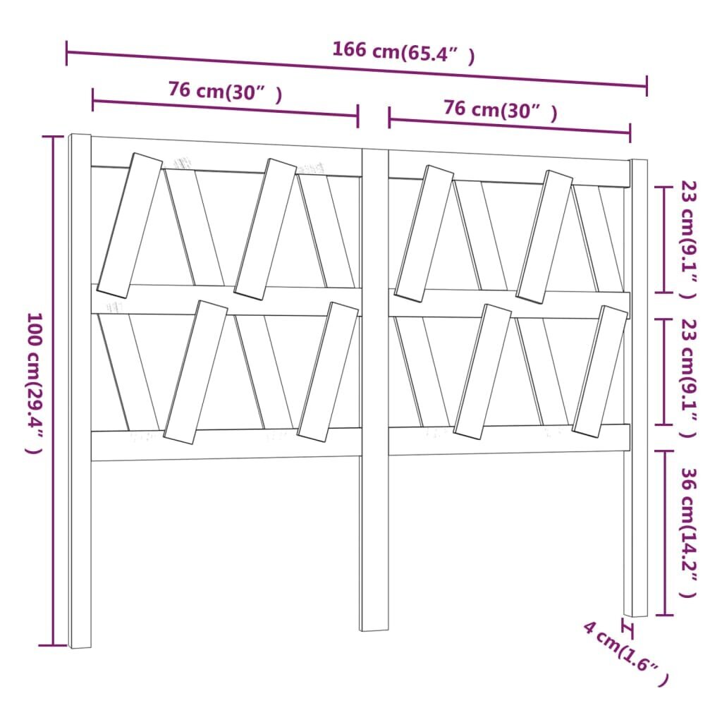 vidaXL gultas galvgalis, melns, 166x4x100 cm, priedes masīvkoks cena un informācija | Gultas | 220.lv