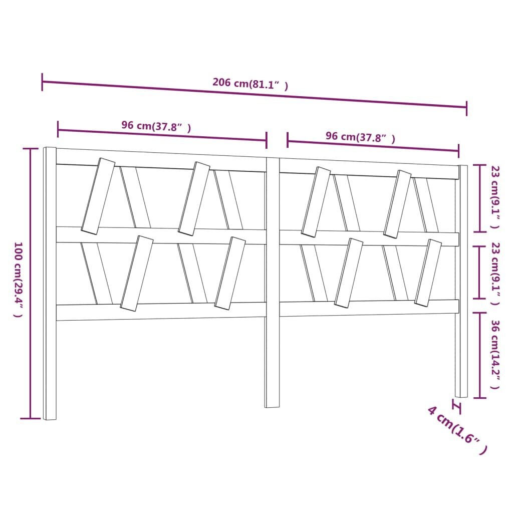 vidaXL gultas galvgalis, melns, 206x4x100 cm, priedes masīvkoks цена и информация | Gultas | 220.lv