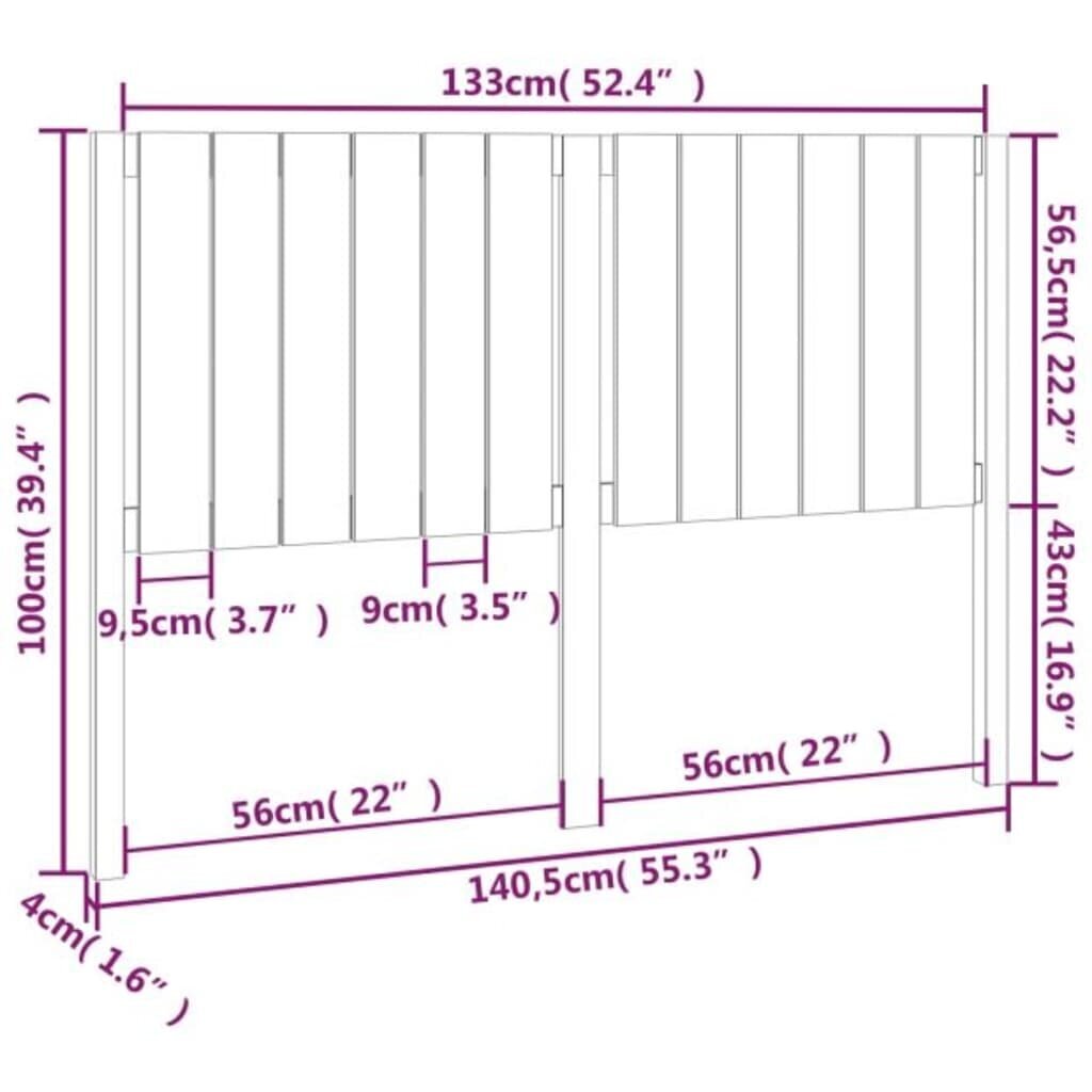 Galvgalis, balts, 140.5x4x100cm, masīvkoka priede cena un informācija | Gultas | 220.lv