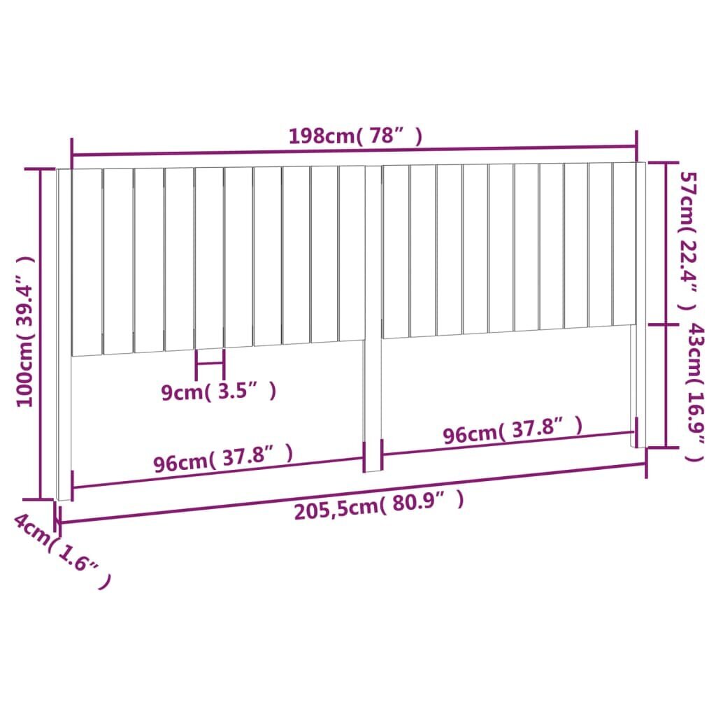 Galvgalis, balts, 205,5x4x100cm, masīvkoka priede cena un informācija | Gultas | 220.lv