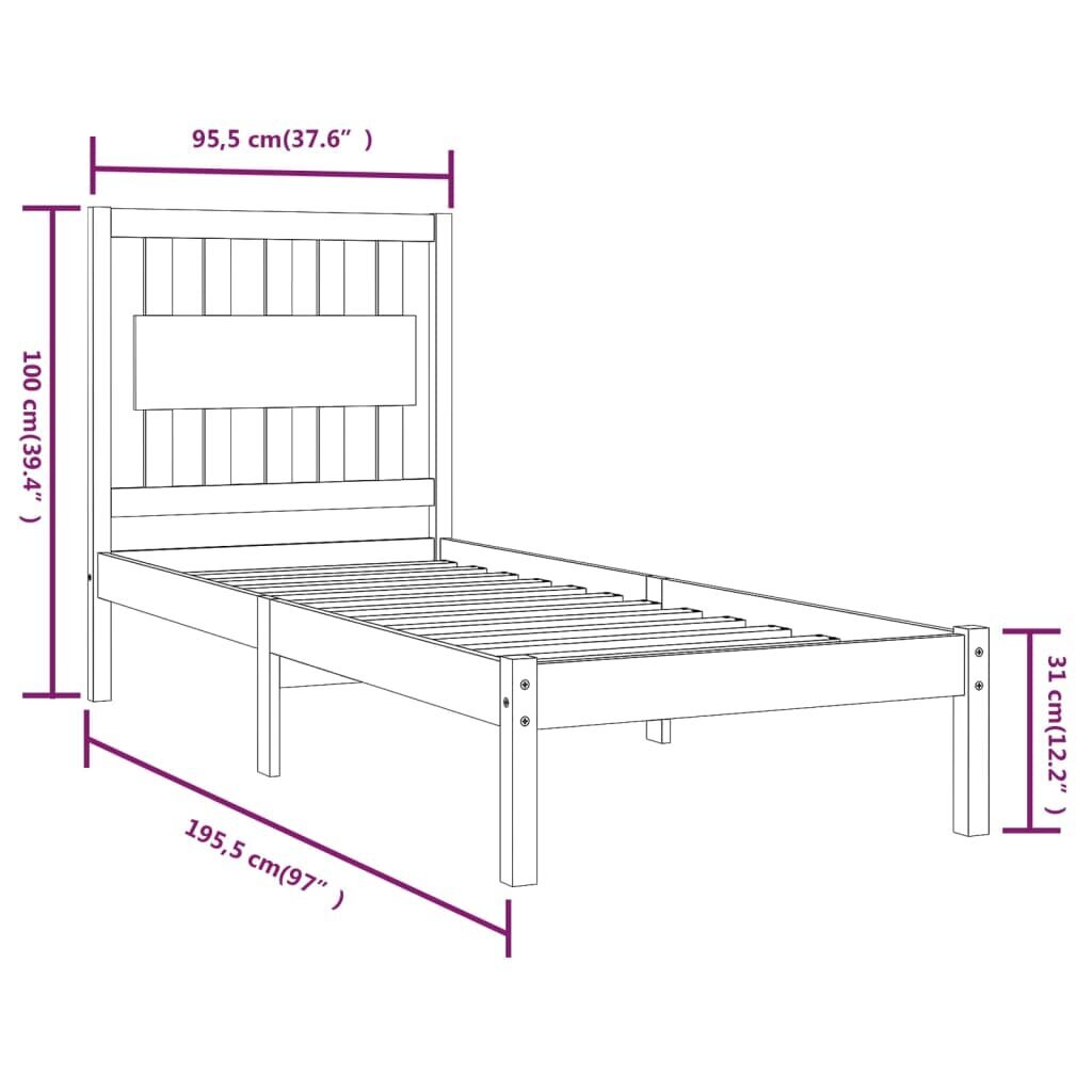 vidaXL gultas rāmis, balts, priedes masīvkoks, 90x190 cm, vienvietīgs cena un informācija | Gultas | 220.lv