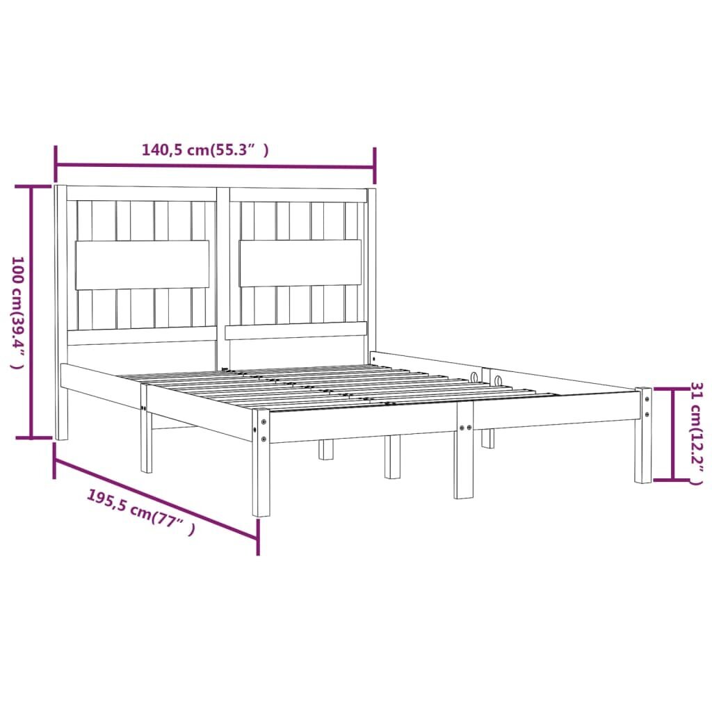 vidaXL gultas rāmis, balts, priedes masīvkoks, 135x190 cm, 4FT6 cena un informācija | Gultas | 220.lv