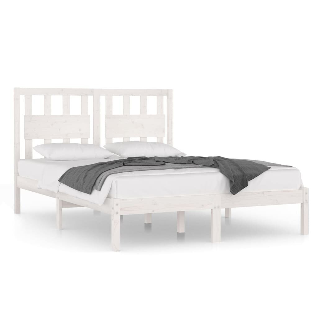 vidaXL gultas rāmis, balts, priedes masīvkoks, 135x190 cm, 4FT6 cena un informācija | Gultas | 220.lv