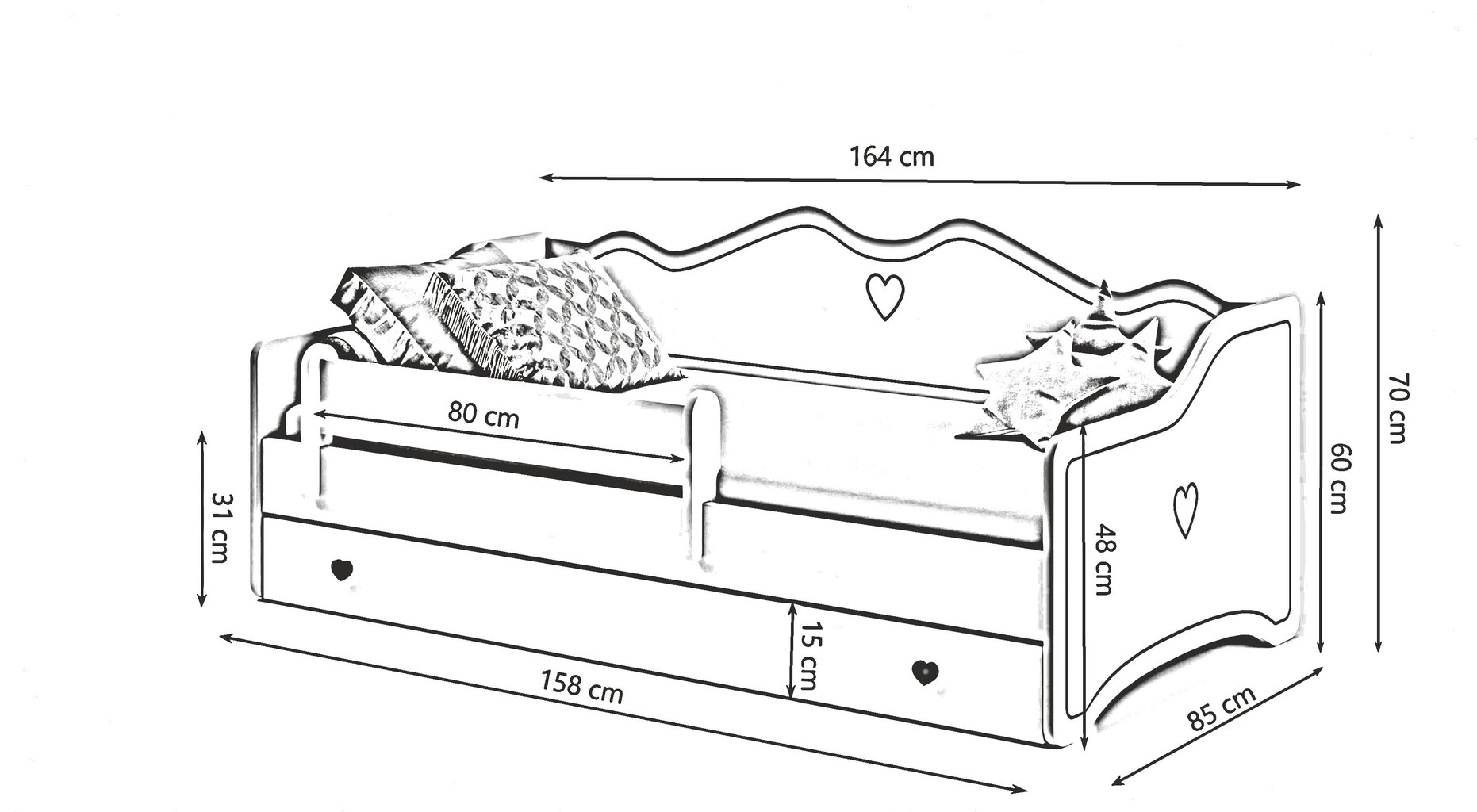 Bērnu gulta Emma ar matraci un atvilktni 164 cm x 85 cm x 70 cm cena un informācija | Bērnu gultas | 220.lv