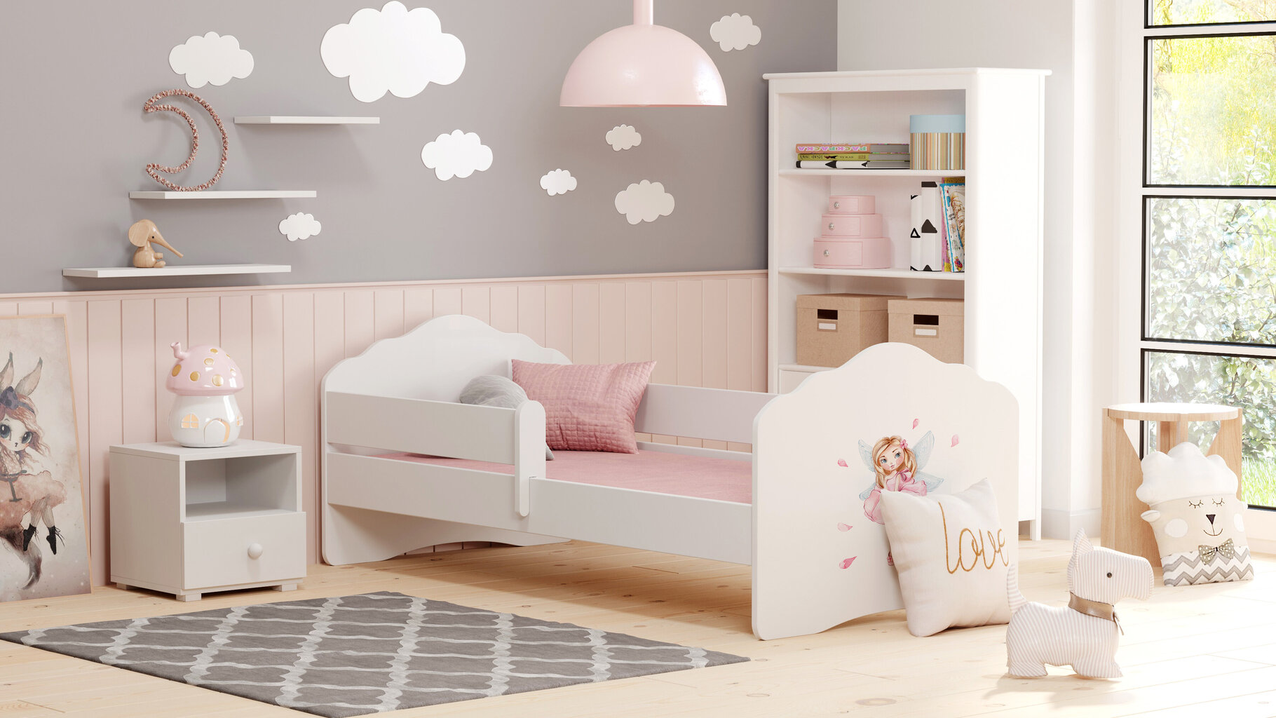 Bērnu gulta Fala ar matraci un aizsargbarjeru 164 cm x 85 cm x 63 cm, princese ar spārniem цена и информация | Bērnu gultas | 220.lv