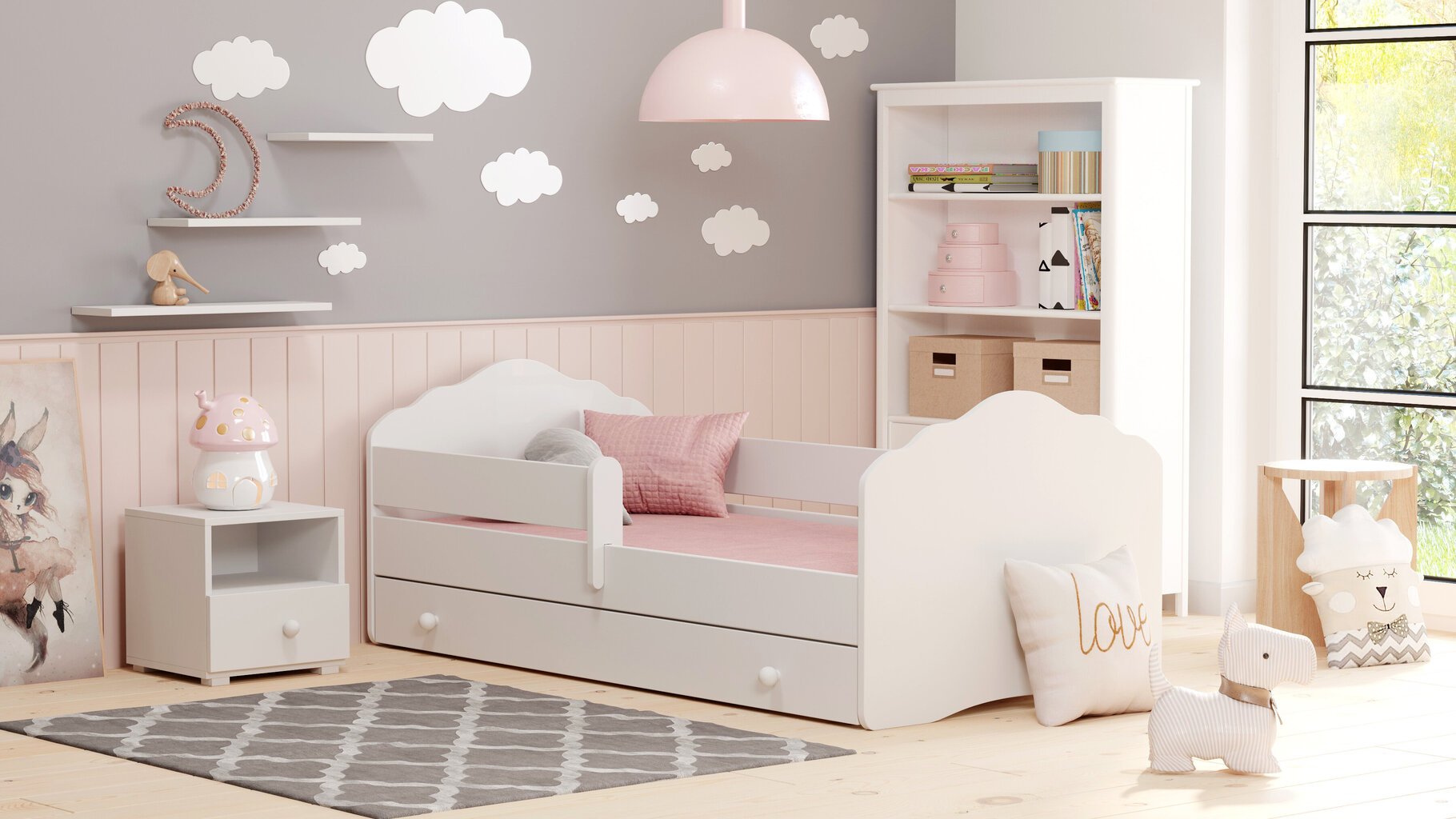 Bērnu gulta Fala ar atvilktni, matraci un aizsargbarjeru 164 cm x 85 cm x 63 cm cena un informācija | Bērnu gultas | 220.lv