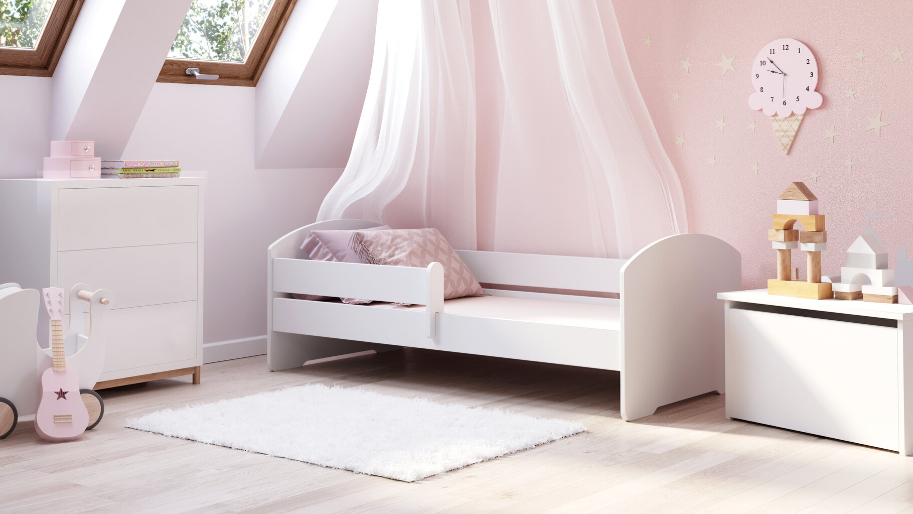 Bērnu gulta Luk ar matraci un aizsargbarjeru 164 cm x 85 cm x 63 cm cena un informācija | Bērnu gultas | 220.lv