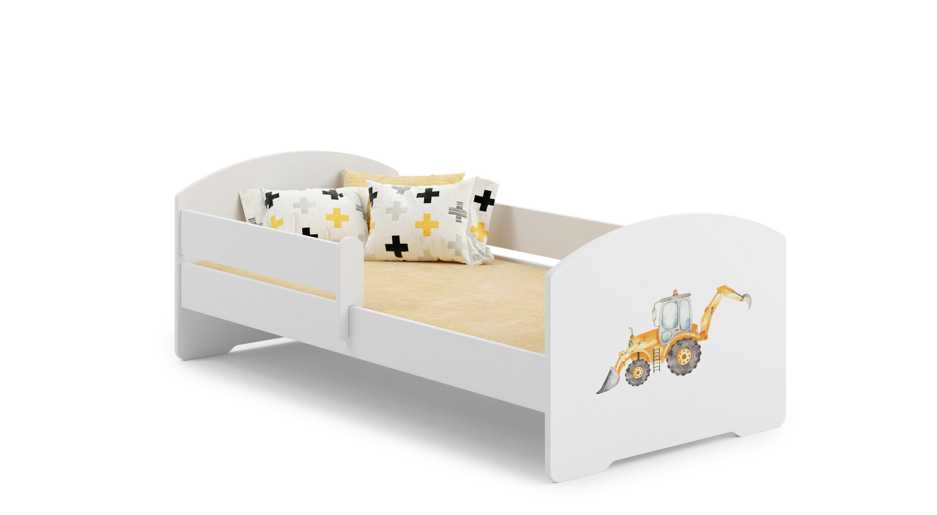 Bērnu gulta Luk ar matraci un aizsargbarjeru 164 cm x 85 cm x 63 cm, ekskavators cena un informācija | Bērnu gultas | 220.lv