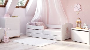 Детская кровать Luk с выдвижным ящиком, матрасом и барьерной защитой 164 см х 85 см х 63 см, принцесса с крыльями цена и информация | Детские кровати | 220.lv