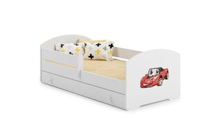Детская кровать Luk с выдвижным ящиком, матрасом и барьерной защитой 164 см х 85 см х 63 см, спортивный автомобиль цена и информация | Детские кровати | 220.lv