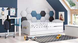 Bērnu gulta Luk ar atvilktni, matraci un aizsargbarjeru 144 cm x 77 cm x 56 cm, ekskavators цена и информация | Детские кровати | 220.lv