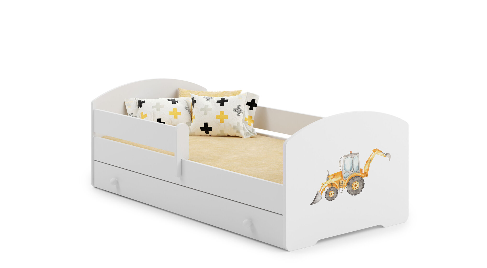 Bērnu gulta Luk ar atvilktni, matraci un aizsargbarjeru 164 cm x 85 cm x 63 cm, ekskavators cena un informācija | Bērnu gultas | 220.lv